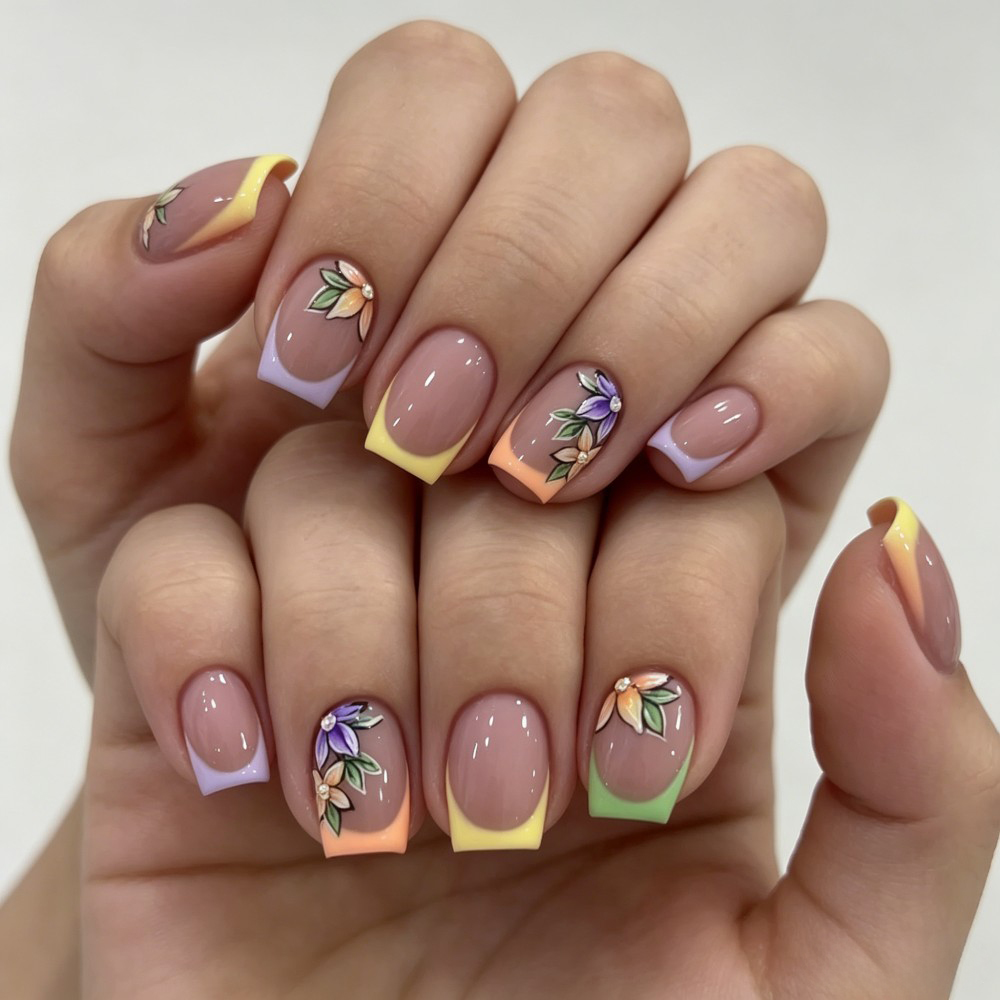 Photography Tips - 24Pcs Pink Floral French Tip Glossy&Elegant